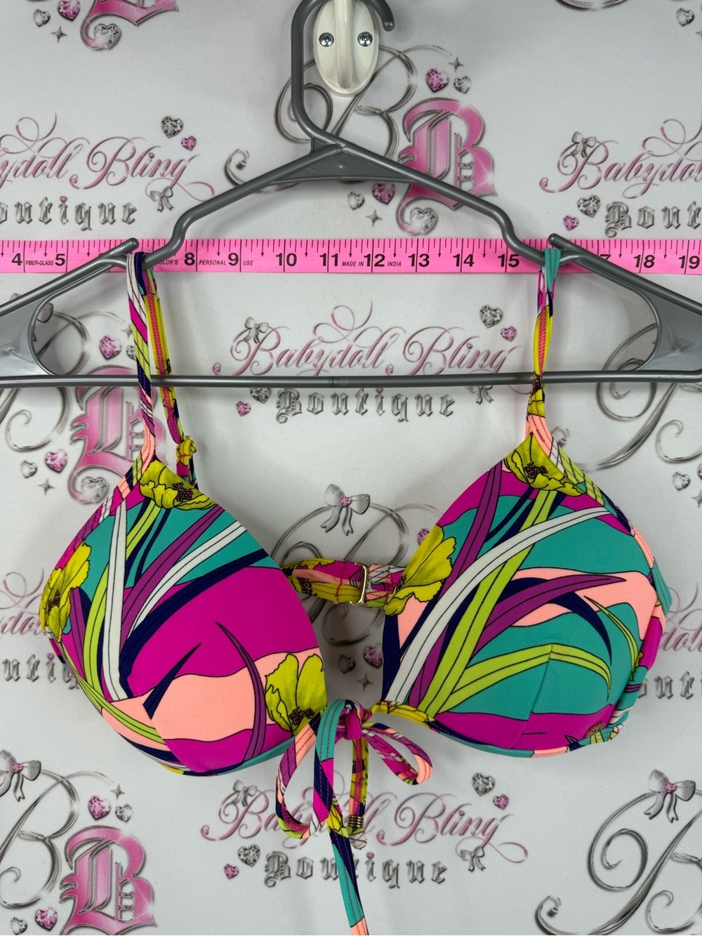 Roxy swim bikini top Multi-Color Floral Print Bikini Top - Pink, Teal, Yellow
